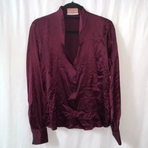 Thomas Pink Vintage Wine Silk V Neck Button Down Blouse Size Large